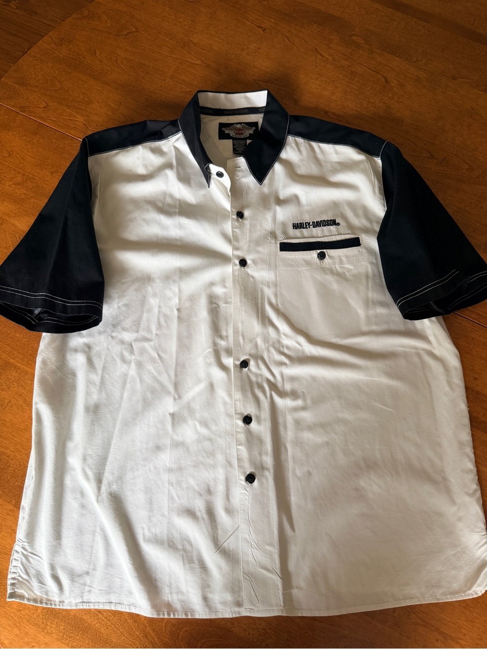 Harley-Davidson Black & White Short-Sleeve Button Down Shirt, Men’s XL